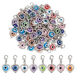 Платина 80 шт. 8 стили сердце с подвеской от сглаза из смолы и сплава, Сплав с застежками когтя омара, платина, 29 мм, 10 шт / стиль