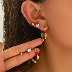 Золотой 3 пары 201 комплекты серег из нержавеющей стали с эмалью, круглые, со стразами, золотые, 6~27 мм