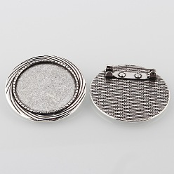 Argent Antique Support de cabochon en alliage , sans cadmium et sans plomb, avec accessoires de bar avec dos d'épingle en fer, argent antique, plateau rond plat: 30 mm, 40x7 mm, broche: 0.8 mm