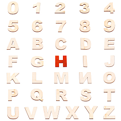 BurlyWood Wood Cabochons, Laser Cut Wood Shapes, Undyed, Alphabet, Letter A~Z and Number 0~9, BurlyWood, 2set/bag