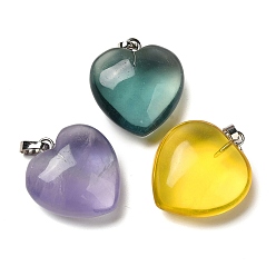 Платина Природного флюорита подвески, с латунной найти, сердце, платина, 22x20x9.5 мм, отверстие : 3.5x6 мм