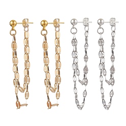 (52) Непрозрачная лаванда 304 серьги-гвоздики с кисточками из нержавеющей стали и латуни, с латунными выводами, цепочка с тиснением, разноцветные, 100x4 мм, 2 пара / комплект