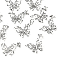 Platinum SHEGRACE Brass Pendants, Butterfly Charms, Cadmium Free & Lead Free & Nickel Free, Platinum, 11x16x3.5mm, Hole: 2.5mm