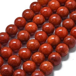 Коралловый Натуральный Malaysia нефритовые бусы пряди, окрашенная и подогревом, круглые, коралл, 10 мм, отверстие : 1.2 мм, около 39 шт / нитка, 14.96 дюйм (38 см)