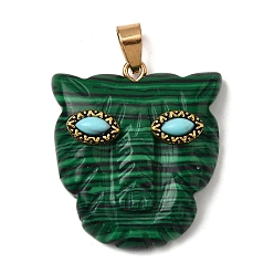 Малахит Подвески из синтетического малахита и синтетической бирюзы, подвески с леопардовым принтом и латунной фурнитурой и петлями, золотые, 32.5x29x10 мм, отверстие : 6x4 мм