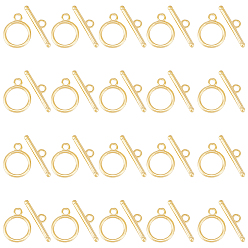 Real 24K Gold Plated 20 Sets Eco-friendly Brass Toggle Clasps, Cadmium Free & Lead Free, Long-Lasting Plated, Ring, Real 24K Gold Plated, Ring: 15x11.5x1mm, Bar: 5x20x2mm, Hole: 2mm