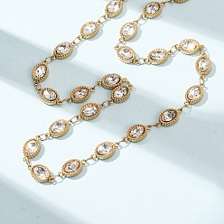 Oval 304 Stainless Steel Glass Link Chain Necklaces, Clear, Ion Plating(IP), Golden, Oval, 14.49 inch(36.8cm)