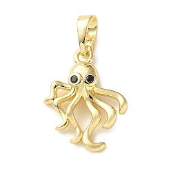Осьминог Латунные микро проложить кубического циркония подвески, без кадмия и без свинца, реальный 18 k позолоченный, осьминог, 18.5x14x3.5 мм, отверстие : 3.5x6 мм