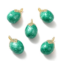 Light Sea Green Rack Plating Brass Micro Pave Cubic Zirconia Enamel Pendants, Long-Lasting Plated, Golden, Cadmium Free & Lead Free & Nickle Free, Egg, Light Sea Green, 26x14.5~15mm, Hole: 3.5~2mm
