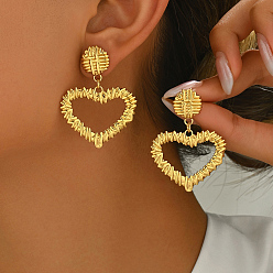 Сердце Элегантные 201 серьги-гвоздики из нержавеющей стали, золотые, сердце, 45x35 мм