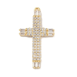 Прозрачный Стойка металлическая латунная микропрофилированная кубическая циркония подвески, долговечный, без свинца и без кадмия, реальный 18 k позолоченный, крестик, прозрачные, 37x20.5x3 мм, отверстие : 1 мм