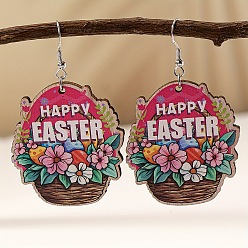 Цветок Деревянные серьги-подвески с пасхальным мультяшным рисунком, платина, цветок, 66x40 мм