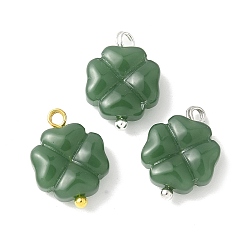 Зеленый 3 шт. 3 цвета стеклянные подвески, окрашенные распылением, клевер, с латунными штифтами, золотистый и цвет нержавеющей стали и серебристый, зелёные, 14.5x10x4.5 мм, отверстие : 1.6 мм