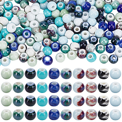 (52) Непрозрачная лаванда 200шт 10 цвета фарфоровые бусины ручной работы, круглые, яркие глазированный фарфор, разноцветные, 6~7x5~6 мм, отверстие : 2 мм, 20 шт / цвет