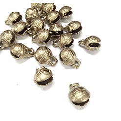 Raw(Unplated) Brass Bell Pendants, Round with Tiger Face, Raw(Unplated), Nickel Free, 13x11x8mm, Hole: 1mm
