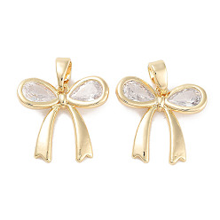 Настоящее золото 18K Латунные микро проложить кубического циркония подвески, бантом прелести, без кадмия, без никеля и без свинца, реальный 18 k позолоченный, 15.5x15.5x2.8 мм, отверстие : 2.8x3.4 мм