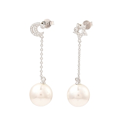 Морская Ракушка Круглые серьги-гвоздики с жемчугом-ракушкой, Moon & Star, настоящая платина, родиевое покрытие, асимметричные серьги из стерлингового серебра с фианитами, цвет морской раковины, 925 мм