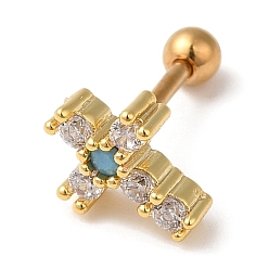 Золотой Латунное кольцо-крестик с фианитами, 316 пирсинг из нержавеющей стали, золотые, 9x7 мм