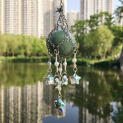 Зеленый Авантюрин Стеклянный кулон украшение, ловцы солнца, фурнитура из нержавеющей стали , натуральный зеленый авантюриновый шар, 200~210 мм