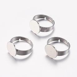 Stainless Steel Color Adjustable 304 Stainless Steel Finger Rings Components, Pad Ring Base Findings, Flat Round, Stainless Steel Color, Tray: 12mm, 17mm