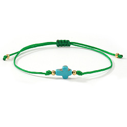 Зеленый Браслеты из окрашенных синтетических бирюзовых бусин зеленого цвета и латунных бусин, сплетенные из бусин., украшения из полиэстеровой нити, плетеные для женщин, крестик, зелёные