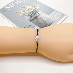 Зеленый Сплав ссылка браслеты, Браслеты из вощеного шнура, плетеные для женщин и мужчин, для дружбы., компас, античное серебро, зелёные, 6.30~11.81 дюйм (16~30 см)