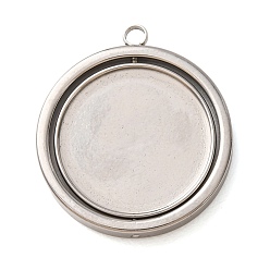 Stainless Steel Color 304 Stainless Steel Pendant Cabochons Settings, Rotating Single Flat Round, Stainless Steel Color, 29x26x3.5mm, Hole: 2.5mm, Tray Size: 20mm