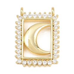 Луна Латунные микропаве прозрачные подвески с фианитом, прямоугольник амулеты, долговечный, стойки покрытие, без свинца и без кадмия, реальный 18 k позолоченный, луна, 20.5x15x3 мм, отверстие : 1.5 мм