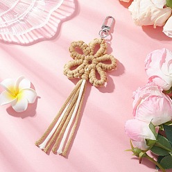 Светло-хаки Подвески из хлопковых ниток с цветами, с поворотными застежками сплава, светлый хаки, 190 мм
