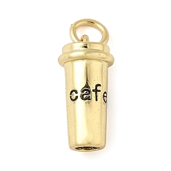 Настоящее золото 18K Латунь прелести, чашка со словом кафе, с целью перехода в кольце, без свинца и без кадмия, долговечный, стойки покрытие, реальный 18 k позолоченный, 15x7 мм, отверстие : 3.4 мм