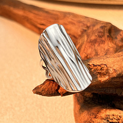 Нержавеющая Сталь Цвет Овальные 304 массивные манжетные кольца из нержавеющей стали, текстура широкая полоса открытые кольца, цвет нержавеющей стали, 35 мм, размер США 8 3/4 (18.7 мм)