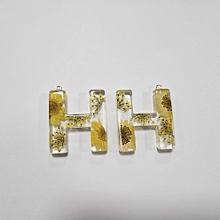 Letter H Подвески из прозрачной эпоксидной смолы, подвески-буквы с петлями, Письмо ч, 43x34.5x7 мм, отверстие : 2 мм