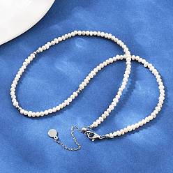 Платина Ожерелья из натурального пресноводного жемчуга, картофеля и латунных бусин, без кадмия и без свинца, стойки покрытие, долговечный, белые, платина, 16.34 дюйм (41.5 см)