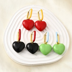 Настоящее золото 18K Серьги-кольца из латуни в форме сердца, с эмалью, без кадмия и без свинца, стойки покрытие, долговечный, реальный 18 k позолоченный, 42x21x10.5 мм