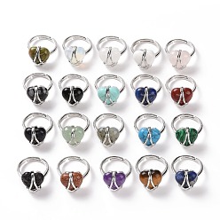 Смешанные камни Регулируемое кольцо с драгоценным камнем в форме сердца, украшения из латунной проволоки для женщин, без кадмия и без свинца, размер США 7 1/4~13 (17.5~22.3 мм)