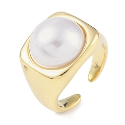 Настоящее золото 18K 304 широкие открытые манжеты из нержавеющей стали для женщин, с абс пластмассовой имитационной жемчужиной, реальный 18 k позолоченный, 16.5 мм, регулируемый