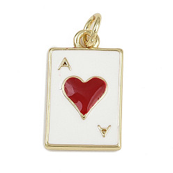 Белый Латунь эмаль подвески, очарование туз червей, без кадмия и без свинца, реальный 18 k позолоченный, с целью перехода в кольце, белые, 17.5x11x2 мм, отверстие : 3 мм