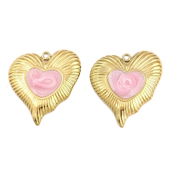 Pink 304 нержавеющая сталь с эмалевыми подвесками, сердце, ионное покрытие (ip), золотые, розовые, 29.5x27.5x3.5 мм, отверстие : 1.8 мм