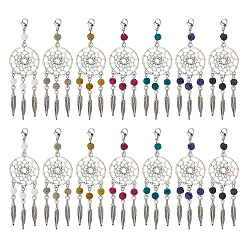 (52) Непрозрачная лаванда 28 шт. 7 цвета, окрашенные в натуральный лавовый камень и тибетский стиль, подвески из сплава, украшения, с карабин-лобстерами , тканая сеть / паутина с пером, разноцветные, 90 мм, 4 шт / цвет