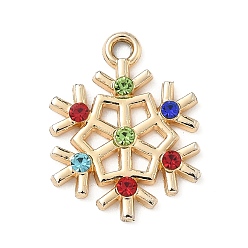 Снежинка Подвески из сплава и страза, золотые, снежинка, 21x16x2 мм, отверстие : 2 мм