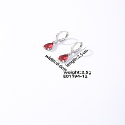 (123L) Белый крем непрозрачный блеск Латунь кубического циркония болтаться серьги, слеза, платина, огнеупорный кирпич, 22~25x5~6 мм