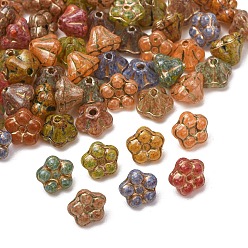 Mixed Color Handmade Lampwork Beads, Flower, Golden Metal Enlaced, Mixed Color, 8x8.5x6mm, Hole: 1.3mm