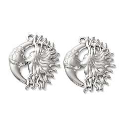 Нержавеющая Сталь Цвет 304 подвески из нержавеющей стали, талисман поцелуя луны и солнца, цвет нержавеющей стали, 33x28x3 мм, отверстие : 2.5 мм