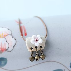 (404) Непрозрачное AB Кислое яблоко Ожерелья из вощеного шнура с подвеской в виде колокольчика из фарфорового цветка для женщин, античная бронза, цветочный белый, 17.72 дюйм (45 см)