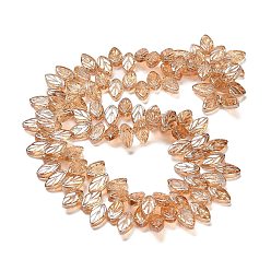 PeachPuff Electroplate Glass Beads Strands, Leaf, PeachPuff, 11x7x4mm, Hole: 0.8mm, about 100pcs/strand, 23.15~23.50''(58.8~59.7cm)