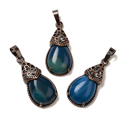 Полосатый Агат Подвески из натурального голубого полосатого агата (окрашенного и нагретого), латунные подвески-капли, Красная медь, без свинца и без кадмия, 31x15x8 мм, отверстие : 5x7.5 мм