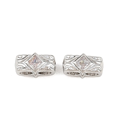 Платина Латунный микро pave прозрачный кубик циркония подвески, ромб прелести, без кадмия и без свинца, стойки покрытие, долговечный, платина, 5x9.5x6 мм, отверстие : 2.7 мм