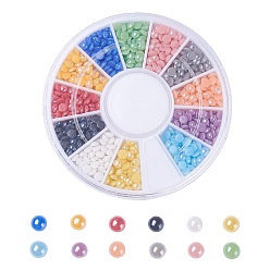 Mixed Color Nail Art Decoration Accessories, Pearlized Plated Opaque Glass Cabochons, Half Round/Dome, Mixed Color, 3x1~1.5mm, about 720pcs/box