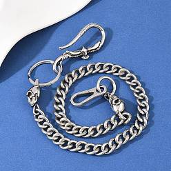 Античный Серебристый & Цвет Нержавеющей Стали 304 кубинские звенья из нержавеющей стали, цепочки для брюк с черепами и S-образными крючками, старинное серебро и цвет нержавеющей стали, 550 мм