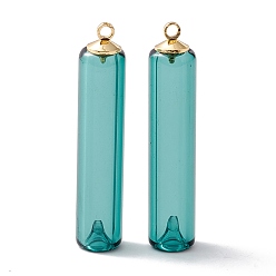 Светлый Морско-зеленый Подвески лэмпворк ручной работы, с подвесными поручнями из бисера из золотого сплава, Флакон духов, светло-зеленый, 40x8 мм, отверстие : 1.8 мм